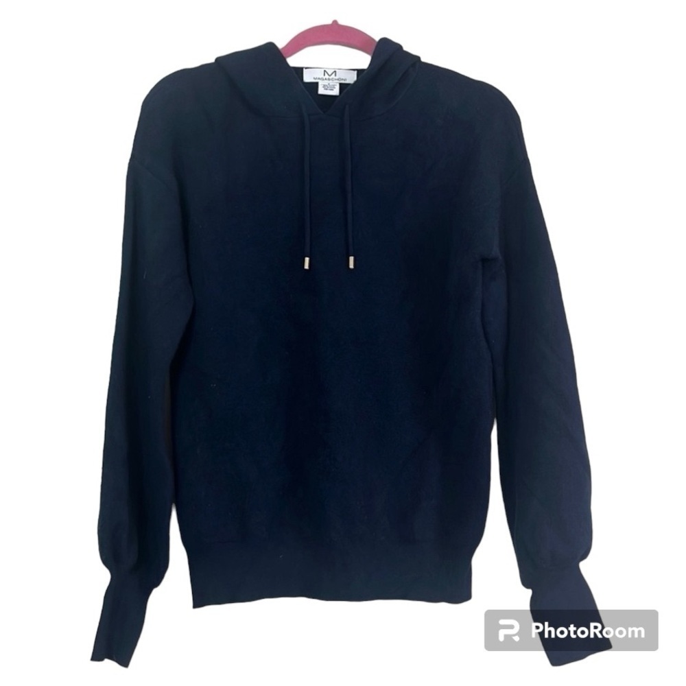 Magaschoni Sweater Women Size Small Navy Blue Drawstring Hoodie Long Sleeve